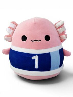 Archie Axolotl Squishmallow Plush in a Blue #1 Sports Jersey